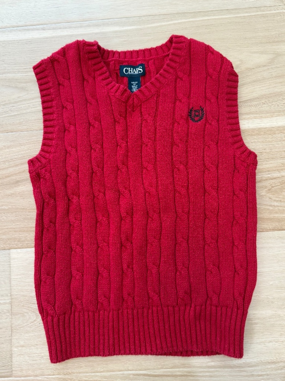 Chaps Red Cable Knit Sweater Vest Boys Youth Small 8 Preppy Classic